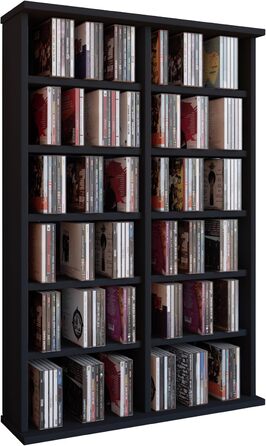 VCM Wood CD DVD Stand Shelf | CD shelf with space for 300 CDs or 130 DVDs or 72 videos | Dimensions: H. 92 x W. 60 x D. 18 cm. | Elegant DVD shelf | Blu-ray shelf | CD shelf - Ronul Black