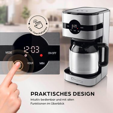 Кавомашина Barista Filterkaffeemaschine з термоканавою, таймер 24 год, постійний фільтр, для 8 чашок кави, для кавової гущі [з нержавіючої сталі] 2) Термокана з нержавіючої сталі