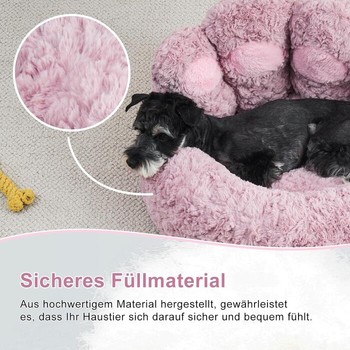 Jiupety Pet Round Dog Bed in Paw Shape, Soothing Donut Dog Bed, Faux Fur Cat Bed, Medium Size. The diameter is 56cm, comfortable and soft, machine washable (L 66 cm x W 66 cm x H 20 cm, Violet).