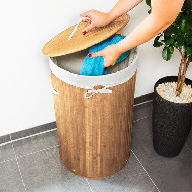 Relaxdays Bamboo Laundry Basket Round