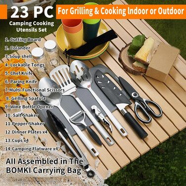 Berglander Camping Essentials, Camping Cookware Utensil Set, Camping Accessories Gear Must-Haves, come with camping cutlery sets, plates, and cups, ideal for outdoor stoves, picnics, and grilling.