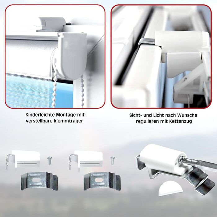 Double Roller Blind Klemmfix No Drilling White Silver 200 x 60 cm (Length x Width) Duo Roller Blind Blackout with Beads, Shimmers, Pleated Blind Window Door Zebra Blind Clamp Roller Side Pull Roller Blind (Grey Silver, W50 x H200 cm)