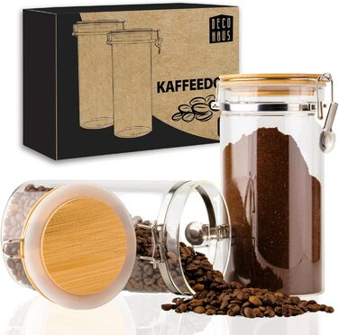 Набір кавових контейнерів Deco haus® 2 шт. з етикетками, 1,3 л - для кави, цукру, борошна, мюслі. Повітряно-непроникні контейнери для зберігання продуктів.