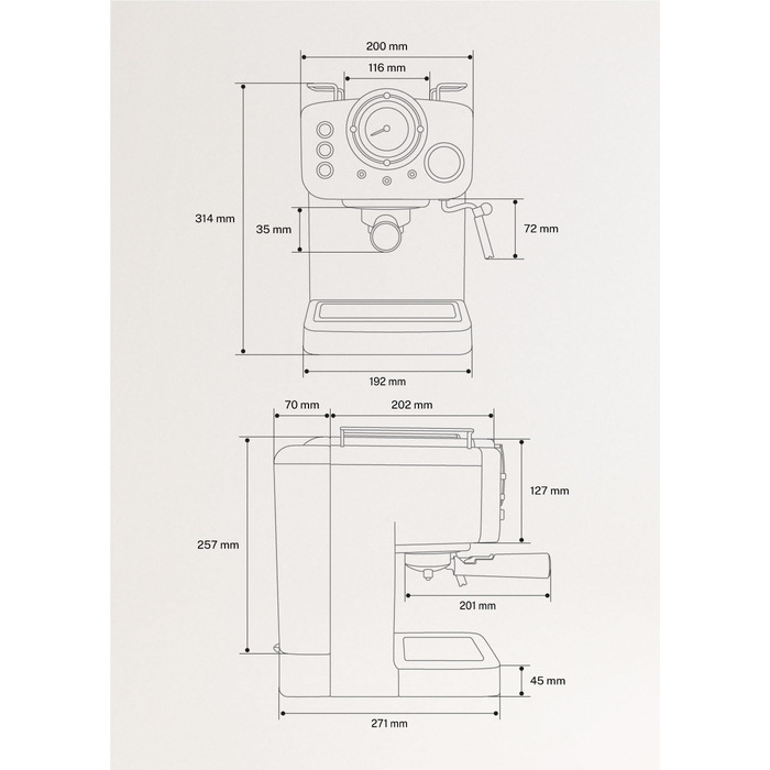 CREATE / THERA MATT RETRO/Espressomaschine Cremeweiß Matt und Holz/Semi-automatic, with a 15 bar pressure pump and 1100W, 1.25L water tank, for ground coffee, 55 mm. ESE- Pads (Sand Matt - Wood)