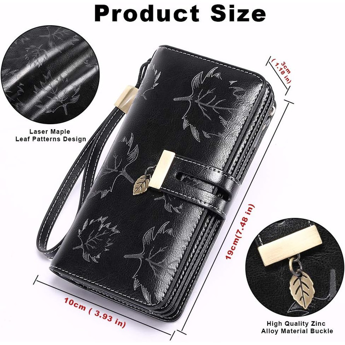 LUROON Wallet for Women Large with Many Compartments, Leather Wallet for Women Large with 24 Card Slots, RFID Women's Wallet Long Wallet for Women with Phone Pocket and Zipper