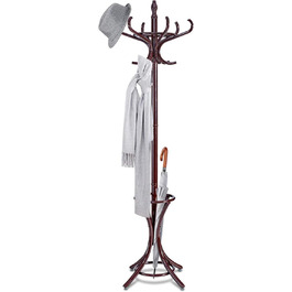 COSTWAY 184cm Wardrobe Rack with Umbrella Holder, Coat Rack with 12 Clothes Hooks, Clothes Rack made of Wood, Freestanding Wardrobe for Entryway, Living Room and Bedroom (Brown)