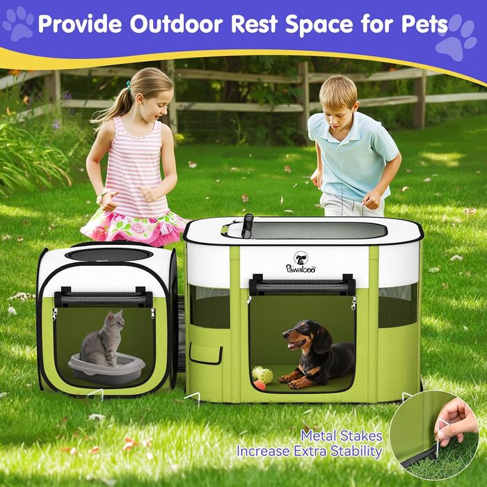 Pawaboo Розкладний вольєр для тварин, переносна клітка для собак та котів, зелений, 90x70x60 см