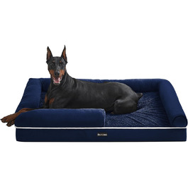 Feandrea Orthopedic Dog Bed, Dog Cushion, Dog Basket, Soft Padding, Dog Sofa, Raised Edges, Removable and Washable Cover, 91 x 71 x 20 cm, Non-Slip Bottom, PGW076G01 (L 120 x W 85 x H 20 cm, Anthracite Blue)
