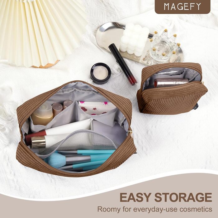 Косметичка MAGEFY: компактна, з відділеннями, з корду, для подорожей, коричнева