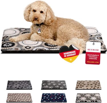 Підстилка для собак XS (45x65 см) – нековзна та м'яка з 3 см наповнювачем – ідеальна для дивана, авто та переноски – виготовлено в Німеччині (65 x 95 см, Мандала Антрацит)