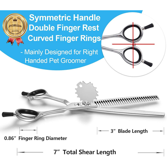 Ножиці для грумінгу собак та котів PURPLEBIRD 7.0 дюймів, вигнуті, з японської сталі 440C, ручна робота