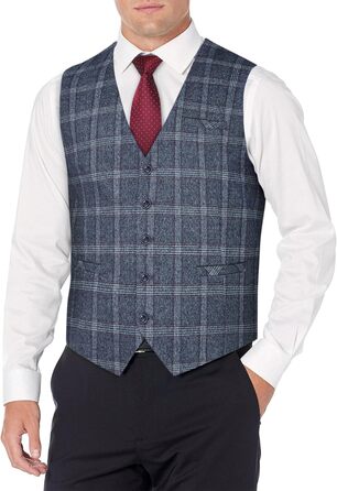 Чоловіча жилетка HISDERN в клітинку, формальна, класична, бавовна, для весілля, в клітку 'Галстук', під костюм, синього кольору