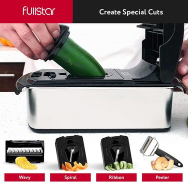 Мандоліна для овочів та фруктів 14-в-1 PRO з нержавіючої сталі, чорна: слайсер, шинковка, тертак, нарізчик для огірків, цибулі, картоплі, сиру