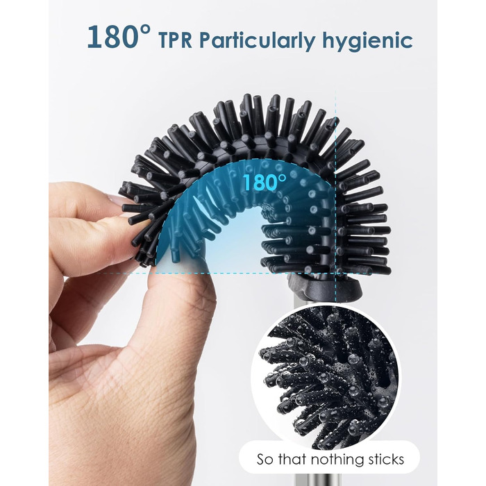 Силіконова щітка для унітазу Klobürste з нержавіючої сталі та контейнером, гнучка щітка для унітазу, настінний монтаж без свердління, срібна