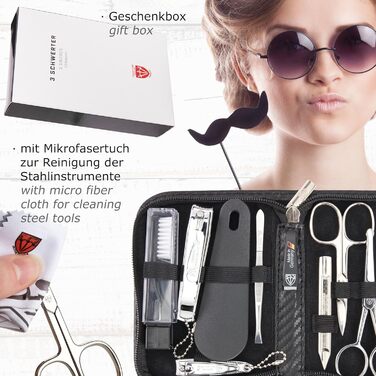 Набір для манікюру DREI SCHWERTER MONZA 10 шт. - чорний, карбон, для подорожей