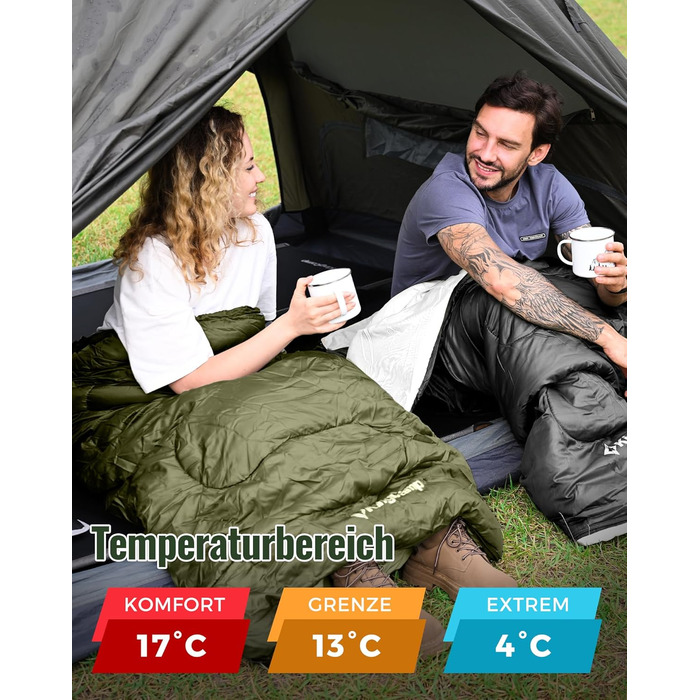 KingCamp 3-Season Sleeping Bag - Lightweight, Waterproof & Warm for Adults & Kids - Camping & Outdoor Sleeping Bag (Olive Green)