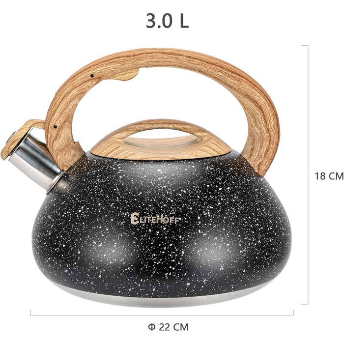 Електричний чайник EliteHoff 3L з нержавіючої сталі з автоматичним свистком, сірий, для всіх типів плит (E-5110)