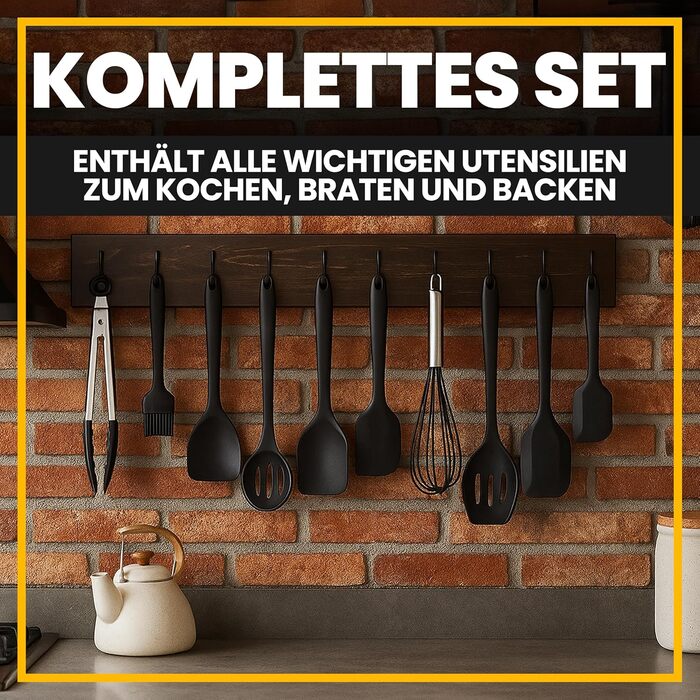 Набір кухонних аксесуарів Retoo з силікону, 10 шт. - кухонне приладдя, посуд, стійкий до високих температур, без BPA, з антипригарним покриттям, ергономічні ручки, придатний для миття в посудомийній машині, з коробкою для зберігання, чорний