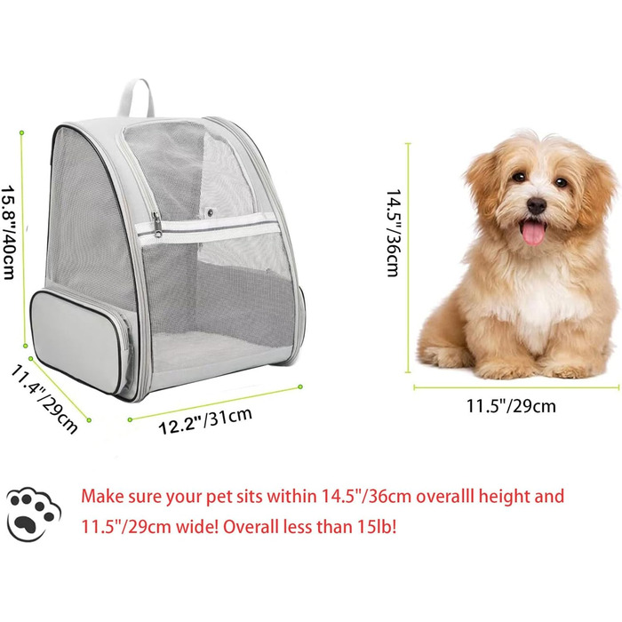 Рюкзак для кота/маленької собаки, переноска для тварин, дихаючий, складаний, з вікном та страхувальним ремінцем, сірий (до 8 кг кота, до 6 кг собаки)