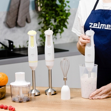 Занурювальний блендер Zelmer ZHB4562S 800 Вт, білий, набір з подрібнювачем та вінчиком