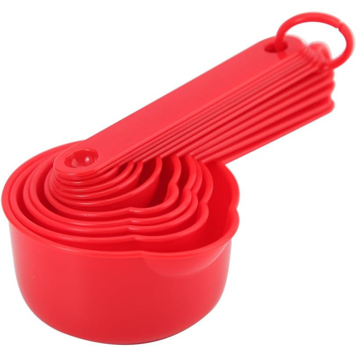 Measuring cup and spoon set, 11-piece plastic measuring cup and spoon set for dry and liquid ingredients, 5 measuring cups and 6 measuring spoon set for children for cooking and baking, color: red