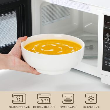 Набір супових та салатних мисок MALACASA Regular Weiß (3шт, 3.4л, 1.8л, 0.8л) з порцеляни. Ідеально для супу, салату, рамену, фруктів та мюслі.