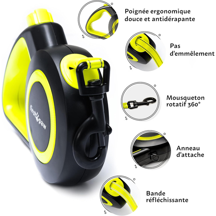 Висувна поводок для собак Rollleine 5м з функцією зупинки - зручний поводок для прогулянок - для собак маленьких порід та середніх до 20кг - жовтий