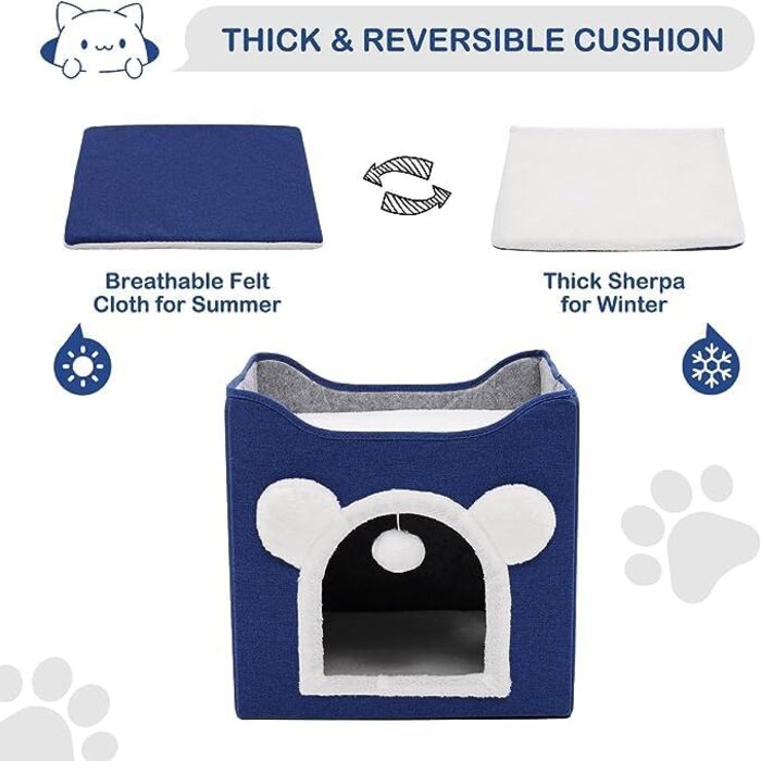 Кігтечка-будиночок для котів та маленьких собак з інтегрованим ковзаном, синього кольору