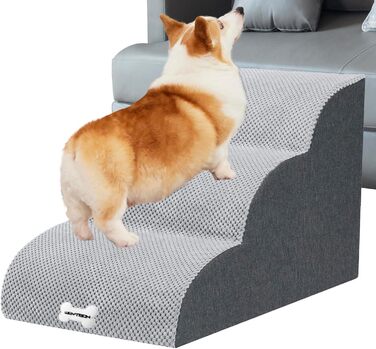 WGYTECH 4-Step Dog Stairs, Pet Ramp for Sofa and Bed, High-Density Sponge Dog Stairs, Washable Cover & Non-Slip Bottom, Dog Ramp for Dogs and Cats, L72xW40xH50cm (3-Step Grey 40cm High)