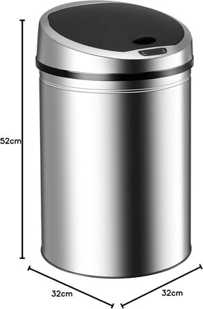 Сміттєве відро Ribelli з датчиком, 30 літрів, хром. Автоматичне відкриття/закриття, LED-індикатор, знімний кришка, Klemmring для пакетів