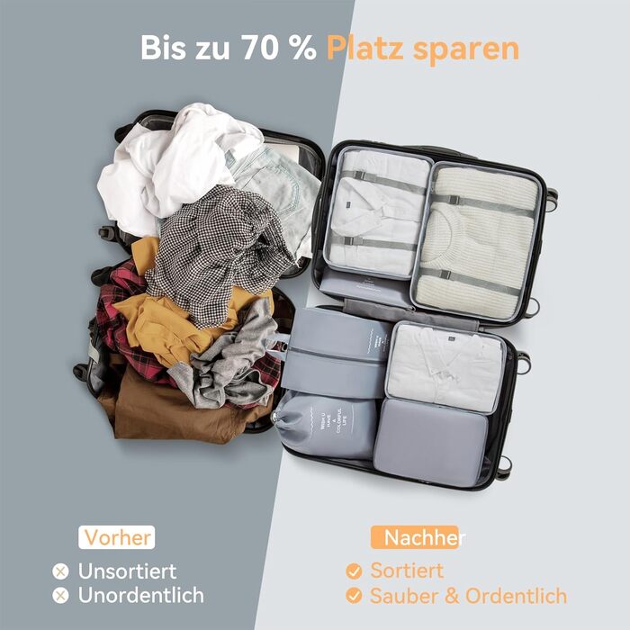 Органайзер для валізи Chijoo (12 шт, чорний) – набір кубиків для пакування, аксесуари для подорожей (сірий)