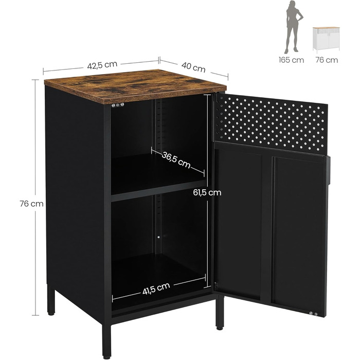 SONGMICS Storage Cabinet, Metal Cabinet, with Double Door, Magnetic Closure, Adjustable Shelf, Steel Frame, 40 x 42.5 x 76 cm, Vintage Brown-Black LSC101B01