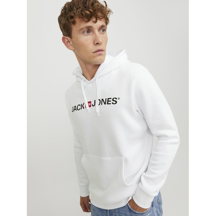 Чоловічий худі з капюшоном JACK & JONES з логотипом, білий, розмір M