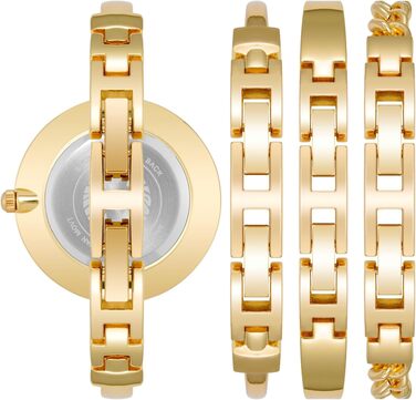 Жіночий набір аксесуарів Anne Klein: золотистий годинник-браслет та комплект браслетів, Gold/Black
