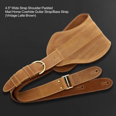 Гітарний ремінь Nefelibata з повномісної шкіри, 2' з кишенею для медіатора, для бас-, електро- та акустичної гітари, з медіаторами, кнопками та замками (Star Black) (Vintage Latte Brown)