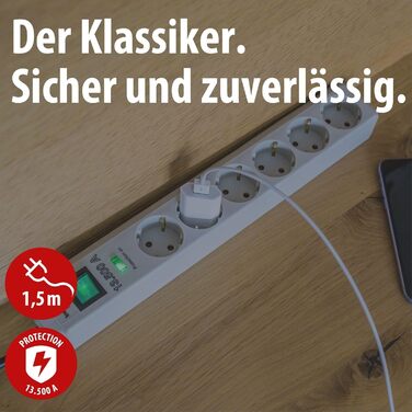 Бренненштуль Eco-Line Розподільний блок 6 розеток з захистом від перенапруги (сірий)