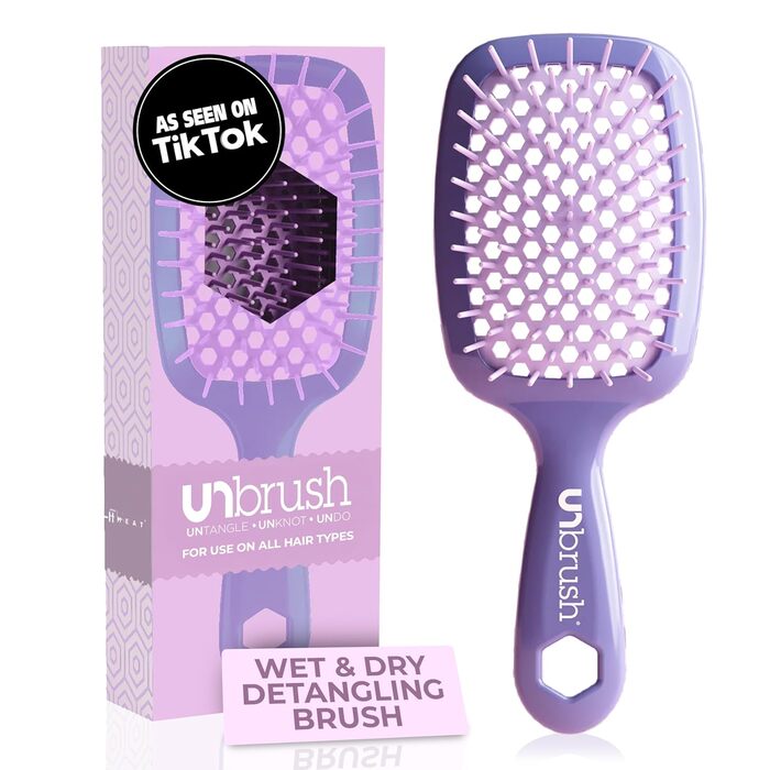 Щітка для волосся FHI Heat UNbrush: безболісне розчісування для всіх типів волосся, сухих та мокрих. DuoFlex-щітинки, антистатичні, легка, з вентиляцією. Колір: блакитний (лавандовий, темно-фіолетовий)