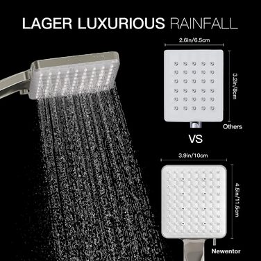 Душова лійка Newentor зі шлангом 1,5 м, високий тиск, 6 режимів, срібна (з золотим душовим краном)