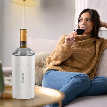 Охолоджувач для вина з кришкою, 750мл, з нержавіючої сталі, для шампанського та вина, портативний, ідеальний подарунок для поціновувачів вина, білий