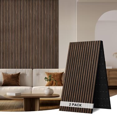 Акустична настінна панель з натурального шпона Темний горіх, 240x60x1.8 см, дерев'яна панель для звукоізоляції вітальні, офісу та студії (1 шт)