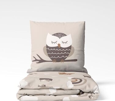 Дитяча постільна білизна 135x200/80x80, Райдуга, Сова та лісові тварини - преміум якість, приємна до шкіри - для дівчаток та хлопчиків - 100% бавовна (Сова), комплект постільної білизни Сова