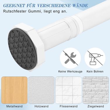 Регульована телескопічна штанга DEWEL для карнизів, душових кабін, без свердління, для штор, спальні, ванна кімната (діаметр 3см, 70-120см, білий)