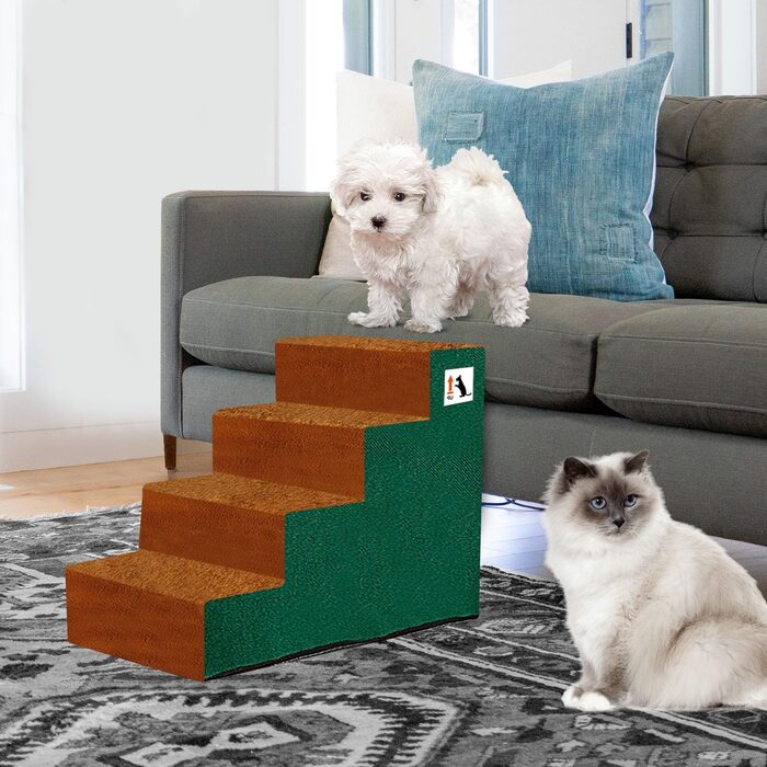 NAMSAN Dog Stairs 3-Step Pet Ladder, Easy Assembly, Cat Stairs with Washable Cover for Sofa, 42 x 40 x 31cm (4 Steps-Brown)
