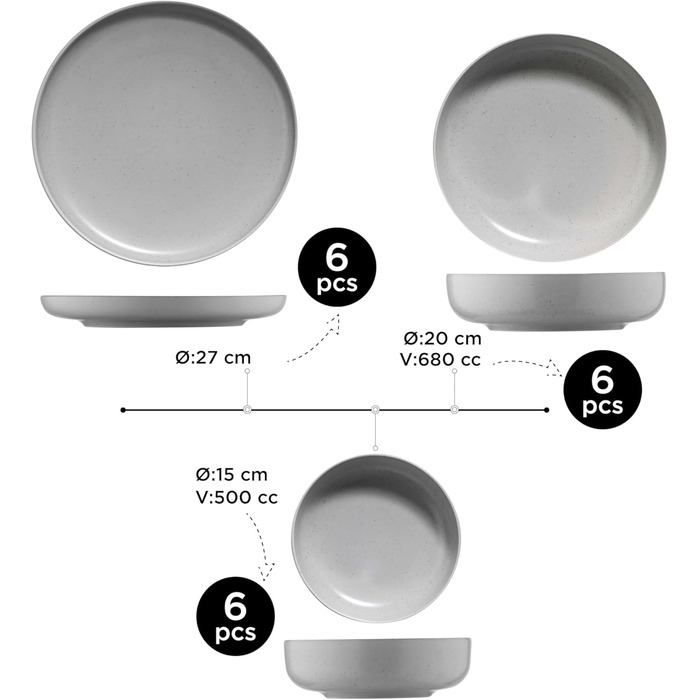 Набір посуду Kutahya Porselen (18 частин) – серія Modernes Porzellan, сірий колір. 12 елементів для 4 осіб: тарілки, супові тарілки, миски. Підходить для миття в посудомийній машині. Елегантний дизайн для щоденного використання та гостей.