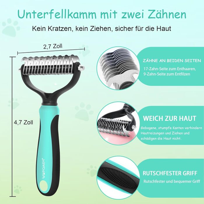 Щітка для собак і котів, самоочисна, для вичісування підшерстка та відмерлого волосся, ідеальна для довгошерстих та короткошерстих порід, делікатна до шкіри, зменшує випадіння шерсті, синя (зелена - набір 5 в 1)