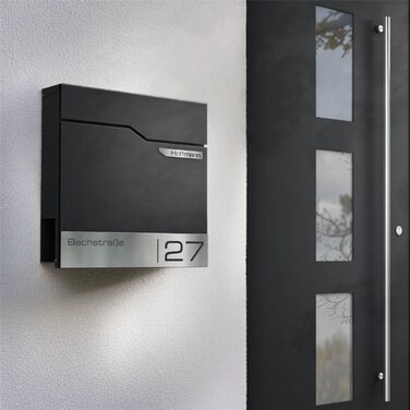 Поштовий ящик настінний Metzler Thobe з нержавіючої сталі та відділенням для преси, з іменним шильдиком, чорний