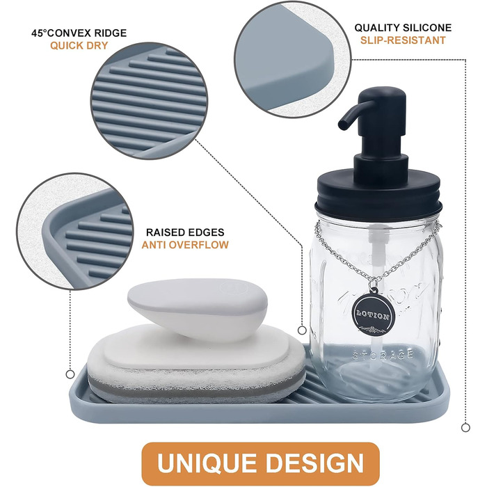 Стильний тримач для мила з силікону для раковини, органайзер для кухні, ванної, туалетного столика, столу, зберігання губки, мила, щітки, косметики, пляшок, довговічний, 2 шт. (23.5 x 9.5 x 1.4 см, Сірий)
