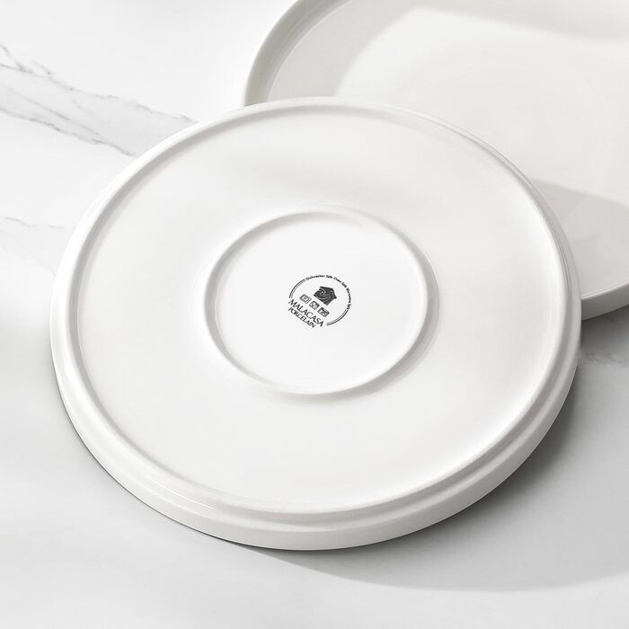 MALACASA, Leah Series, Dinnerware Set for 4 People, 12-Piece Porcelain Tableware Set Combination Set White, Dishware with Raised Edge consisting of 4x Dinner Plates, 4x Dessert Plates, 4x Cereal Bowls White, 12-Piece