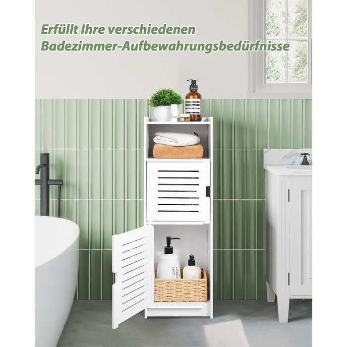 Aimu waterproof bathroom cabinets, bathroom storage units with open storage shelves, freestanding floor cabinets, corner organizers for bedroom, kitchen, hallway, white, 74x20x24 cm