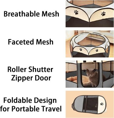 Клітка-вигул для цуценят 91x91x58 см, складана переносна клітка для тварин, для собак, кроликів, морських свинок, котів, для дому та відпочинку на природі